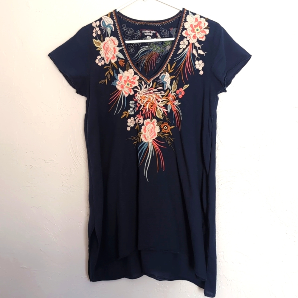Johnny Was Workshop 100% Cotton Embroidered Tunic Top Women's Size XS